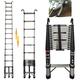 Telescopic Ladder with Hooks, 5M Multi-Purpose Ladder Folding Telescoping Ladder with Non-Slip Feet, Portable Extension Ladder Lightweight Loft Ladders Collapsible Ladder, 330lb Capacity (5m/16.4FT)