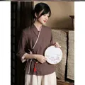 Costume Tang en coton et lin pour femmes vêtements chinois rétro haut de printemps et d'été
