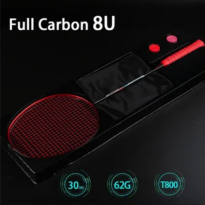 Raquette de Badminton ultralégère 8U 62-65G entièrement en Fiber de carbone T800 avec sac à