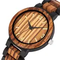 Montre-bracelet à Quartz en bois pour hommes 3 perles noir/or chiffres arabes élégant