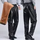 Pantalon en similicuir PU pour homme pantalon de moto imperméable taille élastique chaud