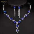 Ensembles de bijoux de mariage en cristal plaqué argent bleu Royal ensemble de bijoux de mariée