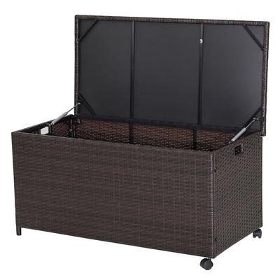 50 Gallon Patio Rattan Storage Deck Box Container Wheels W/ Liner