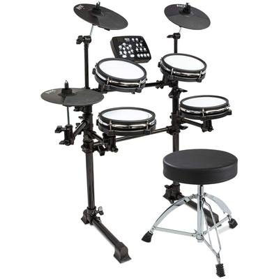 LyxJam 7-Piece Electronic Drum Set, Black Drum Kit with Throne Stool