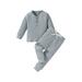 Lamuusaa Toddler Boy Fall Clothes 2T 3T 4T 5T Outfits Winter Long Sleeve Knitted Cotton Tops Pants Sets Solid Color