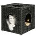 Rattan Cat House Cat Bed Cat House Cat Tent Pet Bed Cat Condo with Rattan Ball & Reversible Cushion Rattan Cat Litter Cat Cave Bed with 3 Holes for House Cats Small Dogs Rabbits Black