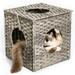 Rattan Cat House Cat Bed Cat House Cat Tent Pet Bed Cat Condo with Rattan Ball & Reversible Cushion Rattan Cat Litter Cat Cave Bed with 3 Holes for House Cats Small Dogs Rabbits Grey
