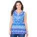 Plus Size Women's Sparkling Crochet Trim Tank by Catherines in Brilliant Blue Ikat Medallion (Size 4X)