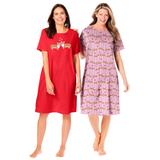 Plus Size Women's 2-Pack Short-Sleeve Sleepshirt by Dreams & Co. in Hot Red Corgi (Size 3X/4X) Nightgown