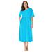 Plus Size Women's Button-Front Essential Dress by Woman Within in Paradise Blue Polka Dot (Size M)