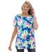 Plus Size Women's Perfect Printed Short-Sleeve Crewneck Tee by Woman Within in Bright Cobalt Multi Pretty Tropicana (Size 1X) Shirt