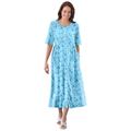 Plus Size Women's Button-Front Essential Dress by Woman Within in Paradise Blue Pretty Blossom (Size M)