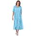 Plus Size Women's Button-Front Essential Dress by Woman Within in Paradise Blue Pretty Blossom (Size M)