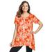 Plus Size Women's Sharkbite trapeze tunic by Woman Within in Sweet Coral Tie Dye (Size 1X)