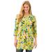 Plus Size Women's Perfect Printed Three-Quarter-Sleeve Scoopneck Tunic by Woman Within in Primrose Yellow Painterly Bloom (Size 6X)