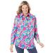 Plus Size Women's Perfect Long Sleeve Shirt by Woman Within in Azure Watercolor Flower (Size L)