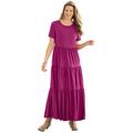 Plus Size Women's Short-Sleeve Tiered Dress by Woman Within in Raspberry (Size 26/28)