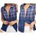 Free People Tops | Free People Hey There Sunrise Button Up Shirt Blue Plaid Ombre Top Xs. | Color: Blue | Size: Xs