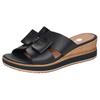 Pantolette REMONTE, Damen, Gr. 43, schwarz (schwarz, beige), Leder, Lederimitat, klassisch, Schuhe, Keilabsatz, Sommerschuh mit schöner Zierschleife