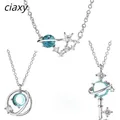 CIAXY – collier planète couleur argent pour femmes chaîne en Zircon incrusté cercle bleu