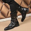 Pour hommes décontracté steampunk moto mi-mollet bottes longues boucle en cuir de vache chaussures