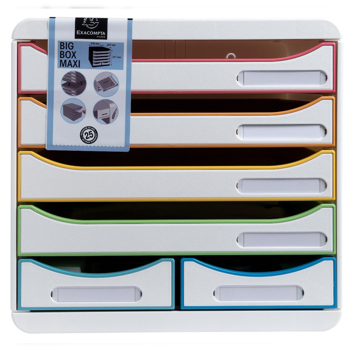 Exacompta 312913D BLACK & WHITE OFFICE Schubladenbox mit 4 Schubfächern, BIG BOX MAXI, 347x278x271 mm - Weiss/Harlekin Image