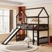 Twin Size Wood Loft Bed with Slide and Built-in Ladder, House Bed with Wood Slats and High Guardrail