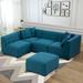 Large Size Upholstered Tufted Sectional Sofa in Fabric with Ottoman - 140"Wx38"Dx29"H