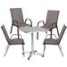 BTEXPERT Indoor Outdoor 23.75" Square Restaurant Table Steel Aluminum + 4 Brown Flexible Sling Stack Chairs