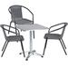 BTEXPERT Indoor Outdoor 23.75" Square Restaurant Table Steel Aluminum + 3 Gray Restaurant Rattan Stack Chairs