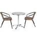 BTEXPERT Indoor Outdoor 23.75" Round Restaurant Table Steel Aluminum + 2 Brown Restaurant Rattan Stack Chairs