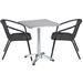 BTEXPERT Indoor Outdoor 23.75" Square Restaurant Table Steel Aluminum + 2 Black Restaurant Rattan Stack Chairs