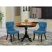 East West Furniture Dinette Set- A Round Kitchen Table and Blue Linen Fabric Parson Chairs, Black & Cherry (Pieces Options)