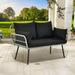 DEXTRUS Patio Loveseat Sofa All-Weather Wicker Rattan 2 Seater Sofa with Black Cushions & Lumbar Pillows Outdoor Patio Furniture Set