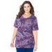 Plus Size Women's Suprema® Ultra-Soft Scoopneck Tee by Catherines in Royal Navy Outlined Paisley (Size 2X)