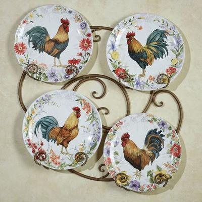 Floral Rooster Dinner Plates Multi Earth Set of Four, Set of Four, Multi Earth