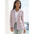 Kurzblazer LASCANA Gr. 38, bunt (creme, blau, pink kariert) Damen Blazer