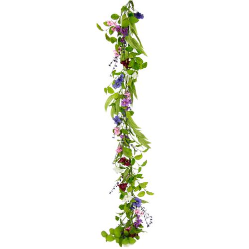 „Kunstblume I.GE.A. „“Blütenranke““ Kunstpflanzen Gr. B/H/L: 18 cm x 150 cm x 10 cm, lila (violett) Kunst-Blumen Blumenranke Stiefmütterchenranke Girlande EfeuRaum Wand Hochzeit“