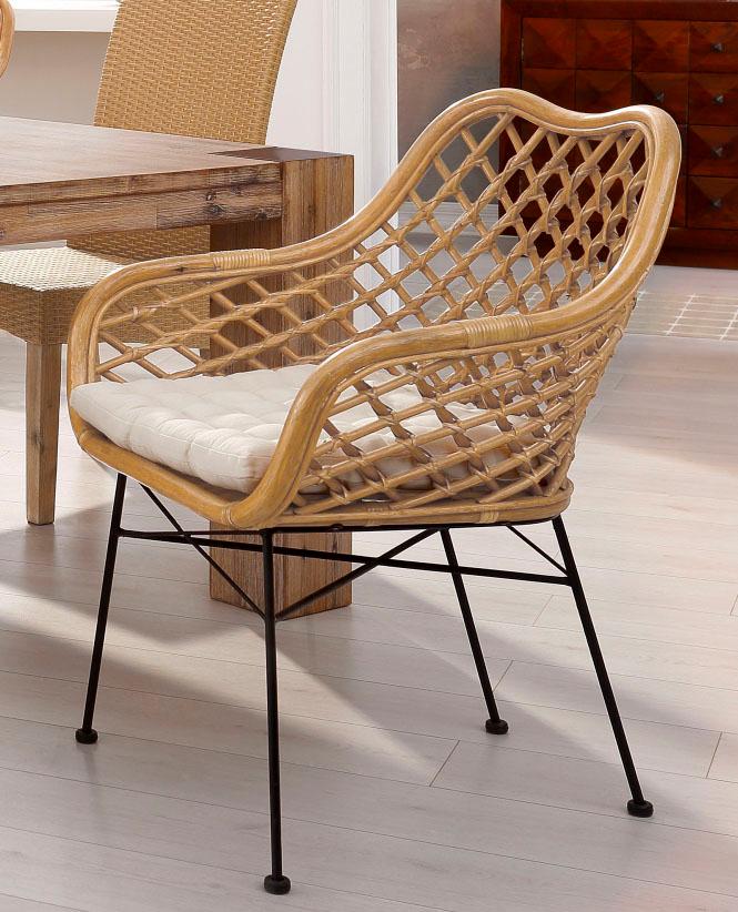 Rattanstuhl HOME AFFAIRE, gelb (honigfarben, schwarz), B:64cm H:90cm T:63cm, Geflecht Rattan, Stühle, ohne Sitzkissen