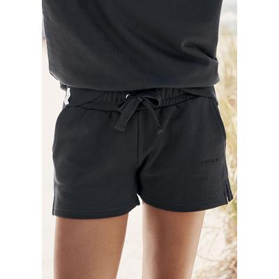 Sweatshorts LASCANA, Damen, Gr. 44/46, N-Gr, schwarz, Sweatware, Obermaterial: 100% Baumwolle, bestickt, unifarben, casual, bequem kurz, Hosen, aus organischer Baumwolle, Loungewear Image
