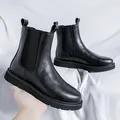 Bottes chelsea décontractées de style britannique pour hommes chaussures uro noires botte en cuir