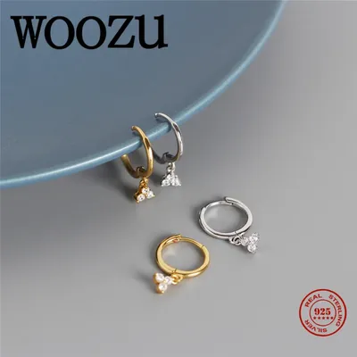 WOOZU – boucles d'oreilles en argent Sterling 925 véritable Zircon blanc géométrique trèfle Chic