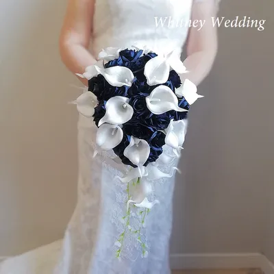 Whitney-Bouquet de mariage en cascade bleu royal WB44 fleurs de lis calla blancs patients ramos