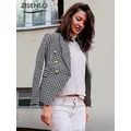 Blazer court à double boutonnage pour femme veste à carreaux petit manteau imbibé combiné mode