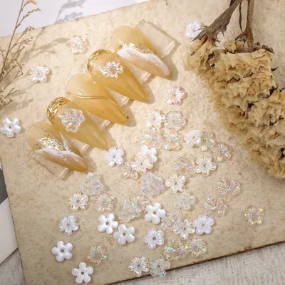 Breloques de fleurs blanches en acrylique 3D N64.Art accessoires de décoration de manucure Aurora
