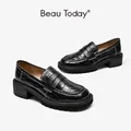 BeauToday – mocassins en cuir de vache pour femmes chaussures à plateforme motif pierre bout