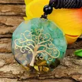 Pendentif Orgone arbre de vie collier d'énergie en résine de cristal Olivine pendentif de