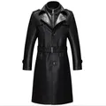 Trench-Coat en cuir pour hommes coupe-vent Style européen Slim Fit chaud velours grande taille