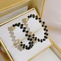 Boucles d'oreilles rondes en cristal noir grandes perles CC luxe coréen nouvelle tendance