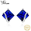 JewelpopPalace-Boucles d'oreilles carrées en argent regardé 925 avec saphir bleu pour femme bijoux